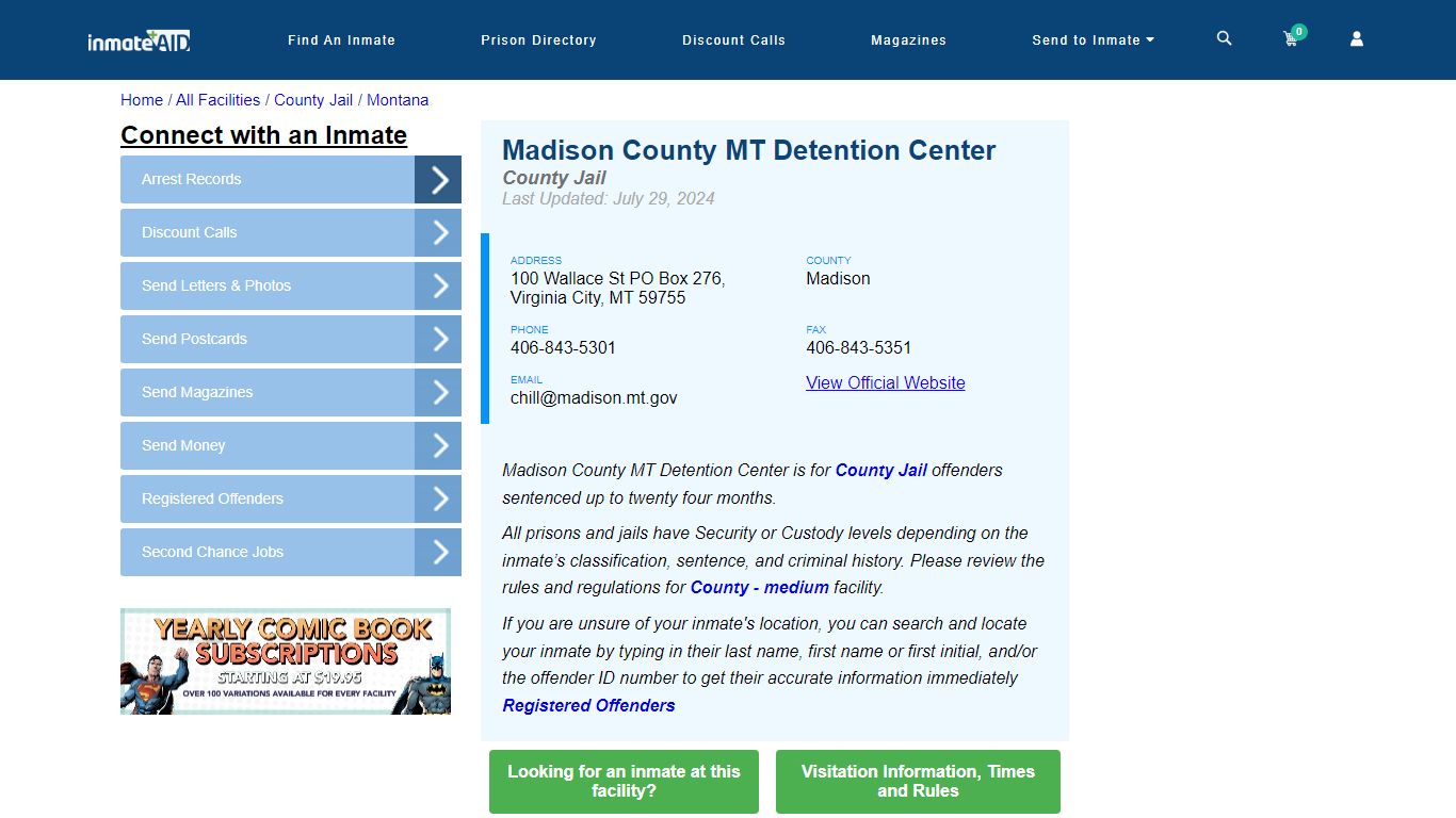 Madison County MT Detention Center - Inmate Locator